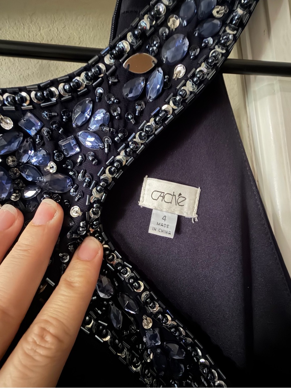Cache Navy Beaded Prom Gown - Picture 2 of 3